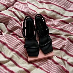 Intentionally Blank open toe strappy black kitten heels. Size 10